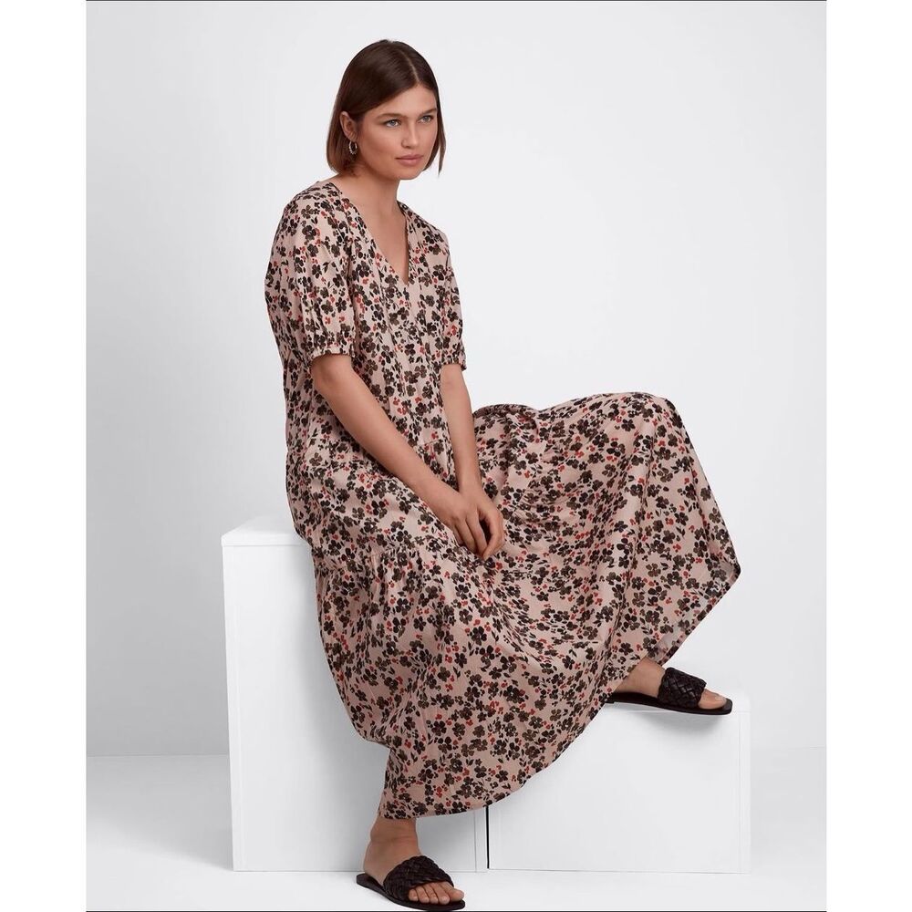 Calme by Johnny Was Liya Tiered Floral Midi Dress in Pink Size L